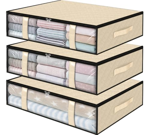 StorageRight Under Bed Storage Bags 3 Pack, 40L Large Clothes & Comforter Storage Containers with Clear Window, Breathable Fabric Organizer for Blankets, Bedding, Seasonal Clothing, Beige - color: Beige, size: 3 Pack