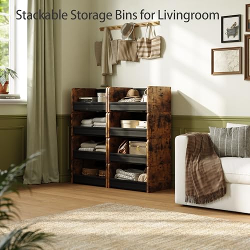 FOUCSSOMEI Closet Organizer and Storage, 4 Tier Stackable Storage Organizer, Wooden & Metal Closet Shelves, Modular Clothes Organizer, Storage Shelf, Bedroom & Closet Organization, Patent Design - color: Rustic Brown, size: 4-Tier