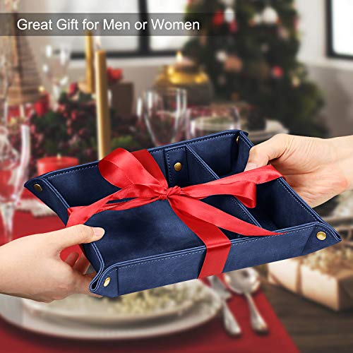SITHON Valet Tray Desktop Storage Organizer, Removable 2 Compartments Catchall Tray Bedside Vanity Nightstand Caddy Holder Desk Storage Plate, Dark Blue - color: Dark Blue