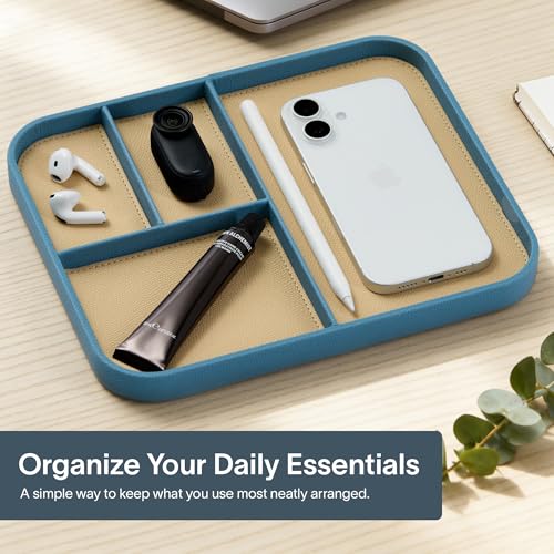 Nordik Leather Valet Tray - Nordik Blue - 9.5 x 7.9 Inch Medium Vegan Leather Tray - Stylish Nightstand Organizer for Men - Modern Bedside Caddy - EDC Catchall for Key Watch Wallet Jewellery - color: Nordik Blue, size: 9.5in x 7.9in