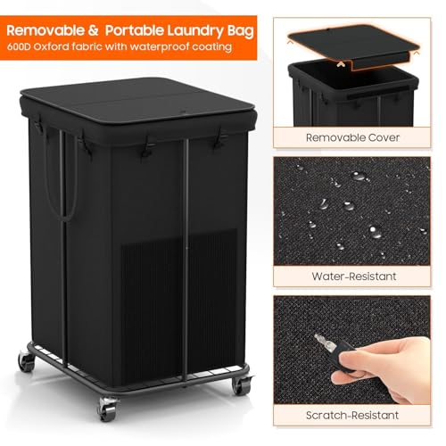 160L Laundry Hamper with Lid, Rolling Laundry Basket with Wheels, Large & Tall Dirty Clothes Hamper with Metal Frame and Removable Bag for Bedroom Aesthetic, Laundry Room, Bathroom, Dorm-Black - color: Black, size: 42GAL