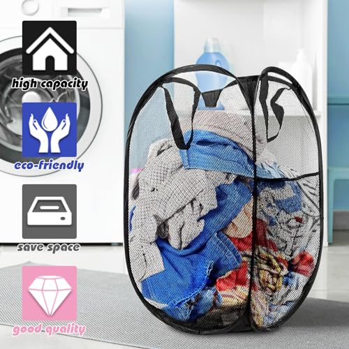 Collapsible Pop Up Laundry Hamper, Extra Large Mesh Foldable Laundry Basket Bag, 28" x 16" x 16", 4 Pack (Black + Pink + Grey + Blue) - color: Black+Pink+Grey+Blue