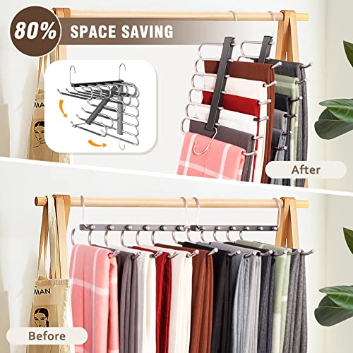 HUITEM Space Saving 6 Tier Pant Hangers, Anti-Slip, Stainless Steel, 2 Pack, Black - color: Black, size: 2 Pack