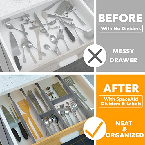 SpaceAid Bamboo Drawer Dividers with Inserts and Labels, Kitchen Adjustable Drawer Organizers, Expandable Organization for Home, Office, Dressers, 4 Dividers with 9 Inserts (17"-22" Gray) - color: GRAY, size: 2.35''H, 17''-22''L, 4 Dividers