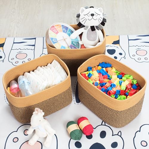 MINTWOOD Design 3-Pack Storage Baskets for Shelves, Decorative Baskets for Organizing, Woven Baskets for Storage, Book Basket Cube Storage Bin Box, Pantry Closet and Shoe Organizers, Black Jute - color: Brown / Black