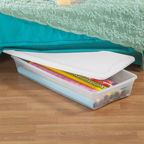 Sterilite 18 Pack Storage Box, 41 Quart Stackable Tote, Clear Plastic Container with Secure Snapping Lids for Home and Office Organization, White - size: 41 Quart, style: 18