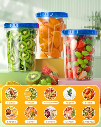 BiuLeon 12 Pack-34 oz Freezer Storage Containers, Plastic Food Storage Containers with Twist Top Lids, BPA Free and Reusable Soup Containers with Lids, Leakproof/Microwave/Dishwasher Safe - color: 12Pack-34oz