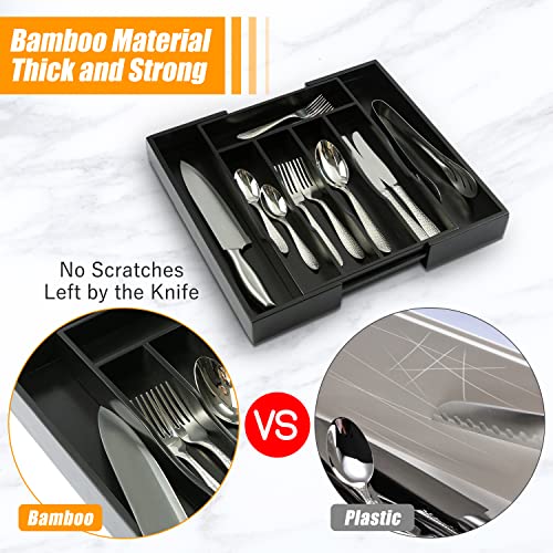Kitchen Silverware Drawer Organizer and Storage Kitchen Gadgets Best Sellers 2025 First Apartment Essentials New Home Must Haves Things Stuff Accessories House Warming Housewarming Hostess Host Gifts - color: Black, size: 7 Slots Expandable-2PC