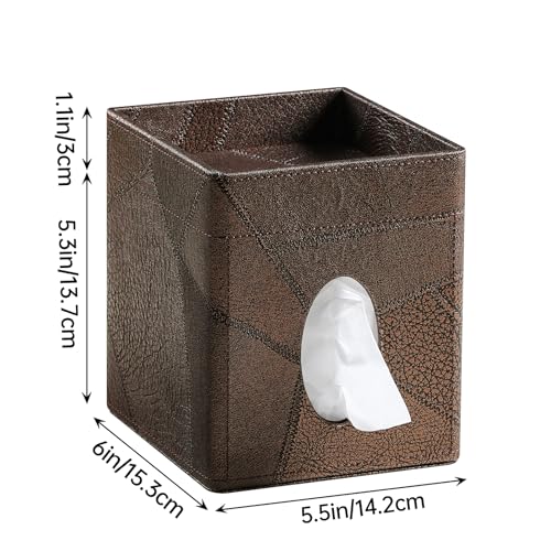 Square Tissue Box Cover, Stylish Leather Tissue Box Holder with Storage Tray, Decorative Tissue Rack Storage Box for Living Room, Bedroom, and Office Desk (Brown Vintage) - color: Brown Vintage