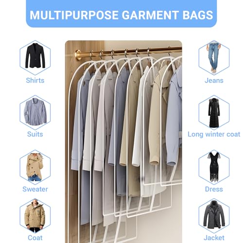 Garment Bags for Hanging Clothes 24'' x 40'' (Set of 12) Coat Covers for Closet Foldable Washable Dress Bags for Hanging Clothes for Long Dress Dance Costumes Suits Gowns Coats - color: White-All Clear, size: 24''X40''-12P
