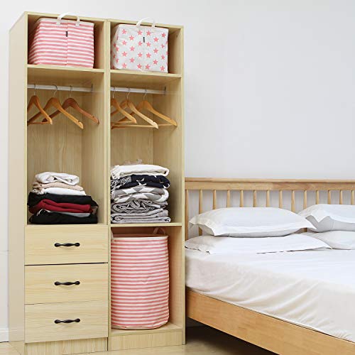 Sea Team Collapsible Canvas Fabric Storage Basket with Handles, Rectangle Waterproof Storage Bin, Box, Cube, Foldable Shelf Basket, Closet Organizer, 16.5 x 11.8 x 9.8 Inches, Pink Stripe - color: Stripe/Pink, size: 16.5 Inch (Pack of 1)