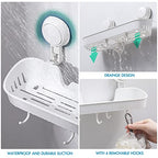 TAILI Shower Caddy with 4 Hooks Suction Cup Shower Shelf Hanging Bathroom Rack Removable & Reusable No Drilling Plastic Wall Mounted Bath Shelves Storage White - style: Modern