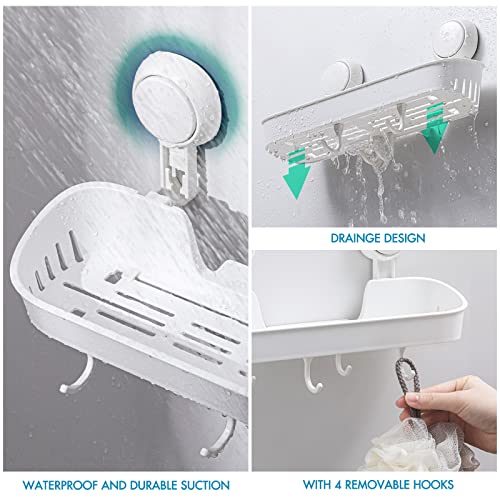 TAILI Shower Caddy with 4 Hooks Suction Cup Shower Shelf Hanging Bathroom Rack Removable & Reusable No Drilling Plastic Wall Mounted Bath Shelves Storage White - style: Modern