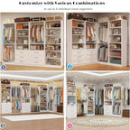 Closet System with 4 Sets, 8-21FT Closet Organizer Systems with 6 Drawers & 7 Hanging Rods & Adjustable Shelves, Walk in Closet Standalone Closet System Modular Closet System Set White