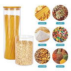 Vtopmart Glass Food Storage Jars, 7 Pack Kitchen Containers with Airtight Bamboo Wooden Lids for Pasta, Cookies, Nuts, Coffee Beans, Cereal, Canisters Set for Flour, Pantry Organization, BPA Free - size: 7 Pack (15 oz - 74 oz)