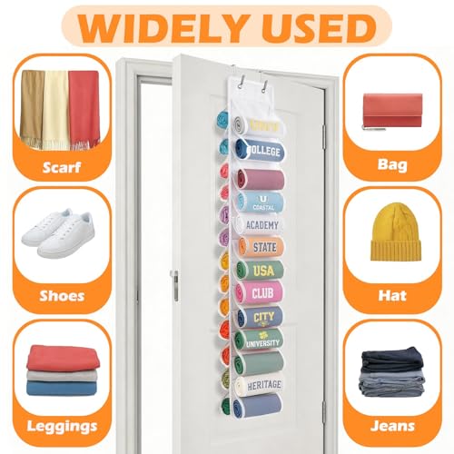 Over the Door Hoodie Organizer, Double Sided Holds 26 Hoodies, White Hanging Storage with 2 Hooks and Rope for Door Closet Cabinet Use, Ideal for Dorm Rooms Bedroom, Small Spaces, 54.3 Inch - color: White
