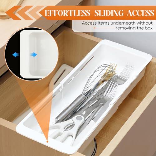 2 Pack Deep Drawer Organizer Bins, Sliding Drawer Organizer Bin Expandable and Adjustable Tray for Kitchen Utensils, BBQ Tools, Towels, Durable Plastic Sliding for Easy Storage(12.4-17.7") - size: 12.4-17.7"