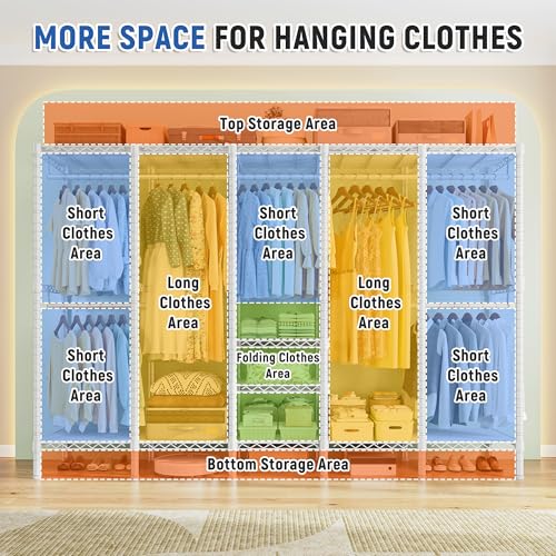 Raybee 88.2" W Clothes Rack Heavy Duty Clothing Racks for Hanging Clothes Extra Wide Portable Closet Loads 1200LBS Freestanding Garment Rack for Bedroom 88.2" W x 75.6" H x 15.7" D, White - color: White, style: NO COVER