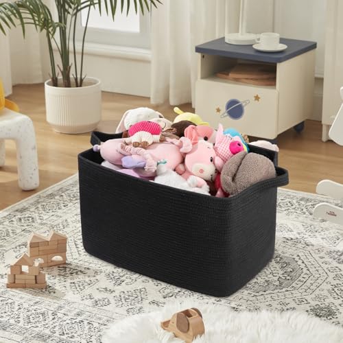 OIASKET 95L Extra Large Blanket Basket, 24" x 16.9" x 14.2" Woven Storage Basket for Living Room, Rectangle Nursery Blanket Storage for Toys, Towels, Dirty Clothes (Black) - color: Black, size: 24"x16.9"x14.2"