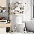Simple Trending 3 Tier Over The Toilet Storage Rack, Metal Bathroom Shelf, Bathroom Stand Organizer Space Saver with Paper Holder and Hooks, White - color: White