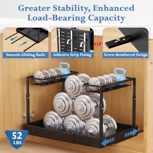 Aisslro Under Sink Organizer, 2 Tier Under the Sink Storage, Expandable Adjustable Slide Out Pull Out Under Cabinet Organizers Shelf, for Kitchen Bathroom Pantry Closet Organization, Black - size: Large