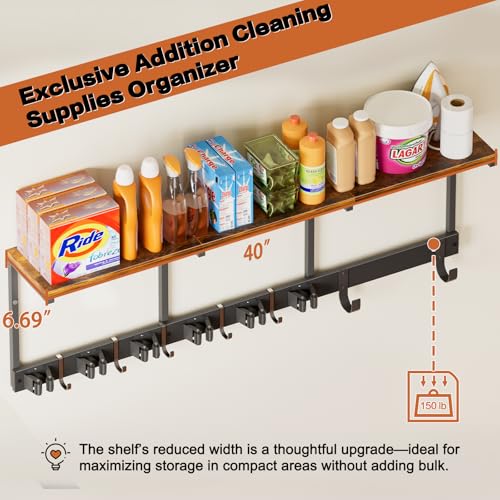 Broom Holder Wall Mount with Cleaning Supplies Organizer, Laundry Room Organization and Storage Shelves with Ironing Board Holder, Mop Hanger Broom Rack with Hooks, Home Improvement Garage Organizer - size: Extra Large