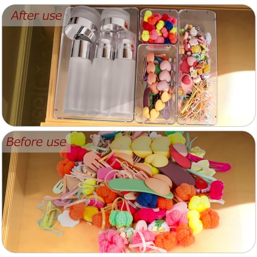 4 PCS Clear Plastic Drawer Organizer, Desk Drawer Divider Organizers and Storage Bins for Makeup, Jewelry, Gadgets for Kitchen, Bedroom, Bathroom, Office (9.0"x3.0"x2.2")