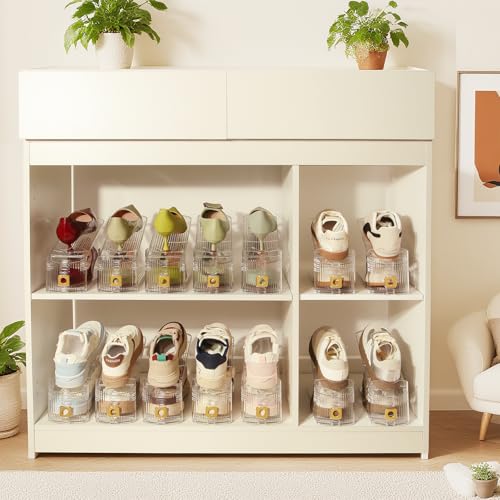 12 Pack Shoe Slots Organizer, Shoe Stackers Organizer for Closet Adjustable Shoe Holder Space Saver 50% Shoes Racks for Closet Organization - color: Clear, size: 12 PACK
