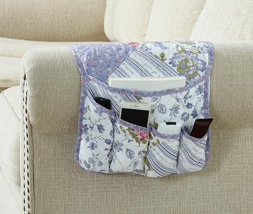 Brilliant Sunshine Rose Violet Patchwork Couch Armrest 5 Pockets Organizer, Slip Resistant Recliner Armchair Caddy, Washable Remote Controls Holder, Storage for Magazine, Tablet, Phone, Rose Violet - color: Rose Violet