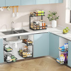 Under Sink Organizer, 2 Pack 2 Tier Under Sink Organizers and Storage, Pull Out Slide Out Under Cabinet Organizer Shelf, Large Metal Sliding Drawers Rack for Kitchen Bathroom.