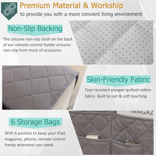 Remote Control Holder for Recliner Non-Slip Armchair Caddy Couch Armrest Organizer, Arm Chair Bedside Caddy Storage Organizer for Recliner Couch With 6 Pockets for Magazine, Tablet, Phone, iPad (Grey) - color: Grey