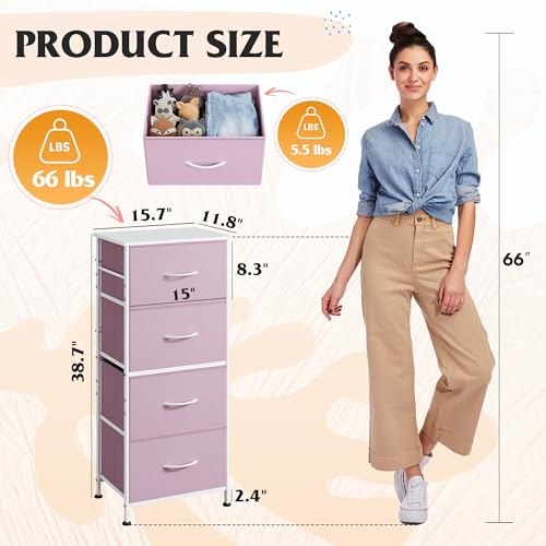 WLIVE Dresser with 4 Drawers, Storage Tower, Organizer Unit, Fabric Dresser for Bedroom, Hallway, Entryway, Closets, Sturdy Steel Frame, Wood Top, Easy Pull Handle,A-Pink - color: A-pink