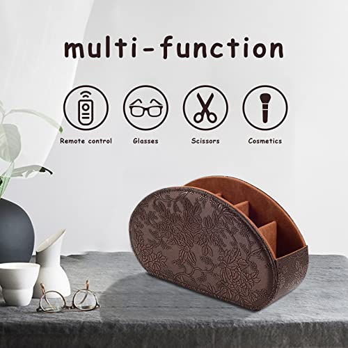 Tv Remote Holder Tray with 5 Compartment,PU Leather Remote Control Holder/Caddy,Placed Media Remote Storage Box/Glasses/Makeup Brush/Office Products/Desktop Organizers Nightstand Decoration (Retro) - color: Retro