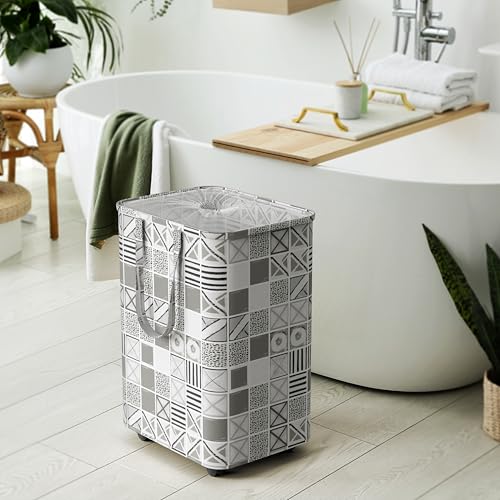 Simple Houseware Large 82L Laundry Basket with Wheels, Collapsible Waterproof Hamper with Handles and Mesh Cover, Geometric Gray - color: Gray