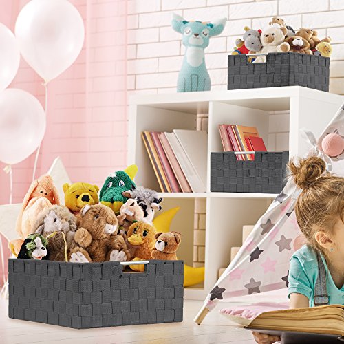 Sorbus Storage Box Woven Basket Bin Container Tote Cube Organizer Set Stackable Storage Basket Woven Strap Shelf Organizer Built-in Carry Handles (Gray) - color: Gray