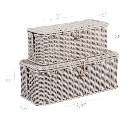 BROWNLILY Cable Management Box, Rattan Style Cord Organizer for Desk Cord Hider Outlet Covers Baby Proofing for Power Strip TV PC Router Charger Under Desk Storage with Lockable Lid and Cable Ties - color: Gray, size: Set (L+M)