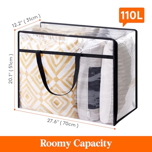 Lifewit 3 Pack Clear Clothes Storage Bags, 110L Plastic Blanket Storage Bag, Vinyl Foldable Moving Bags with Zipper, Closet Organizers and Storage Containers for Bedding, Duvet, Comforter - size: 110L