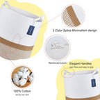 COMSE Extra Large Blanket Basket, Tall Woven Storage Basket, Nursery Hamper, 15.7”x 21.7”, Cotton Rope Laundry Hamper for Toys Clothes Towels, Blend White/Camel - color: Blend White & Camel
