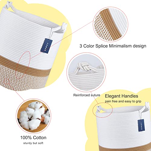 COMSE Extra Large Blanket Basket, Tall Woven Storage Basket, Nursery Hamper, 15.7”x 21.7”, Cotton Rope Laundry Hamper for Toys Clothes Towels, Blend White/Camel - color: Blend White & Camel