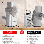 Upgrade Rotary Cheese Grater Shredder with Handle, Strong Suction Base, Multi-purpose Rotary Grater Slicer with 5 Interchangeable Blades for Ice, Vegetables, Fruit, Nuts with Blade Storage Box - color: Milky White