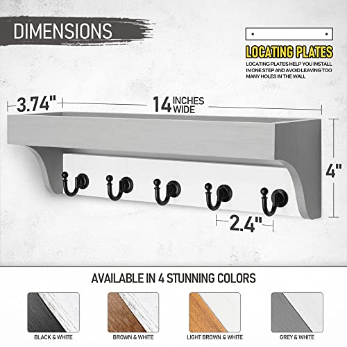 Rebee Vision Key Holder with Mail Organizer Wall Mount - Decorative Home Essentials for Key Rack with 5 Rustic Keys Hooks - Modern House Decor for Entryway (Gray & White) - color: Gray&White