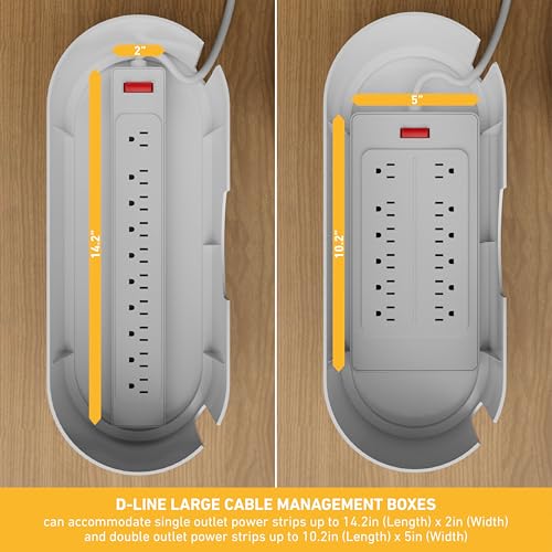 D-Line Cable Management Box, Power Strip Holder, Floor Outlet Hiders, Desk Cord Organizer, Cover TV Wires, Wire Storage, Extension Hider, Office Concealer for Cords - Large, Wood-Effect Lid - color: Wood-Effect Lid, size: Large