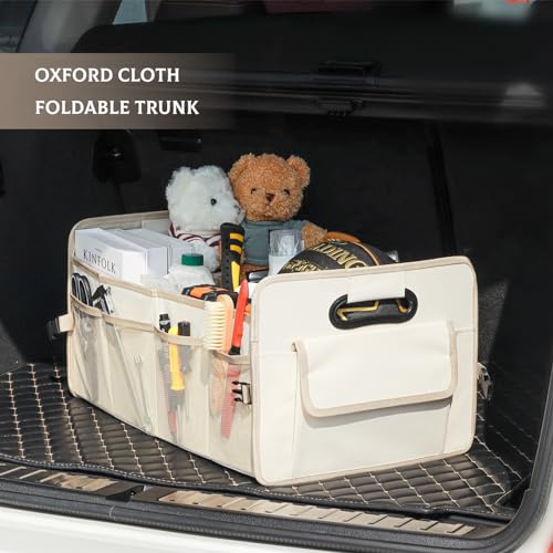 JiatuA Car Trunk Organizer, Car Organizers and Storage Collapsible Multi Compartment Container Box, Adjustable Car Accessories for SUV Sedan Truck, Standard Size, Beige - color: Beige, size: Standard