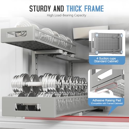 2 Pack 19IN Depth Under Sink Storage Organizer, Large 2-Tier Elegant Mesh Pull Out Shelf for Kitchen and Bathroom Cabinet Organization, L-Shaped and Adjustable Height Design-Gun Gray - color: Gun Gray, size: 2 Pack-19"Dx11.4"-16.14"H