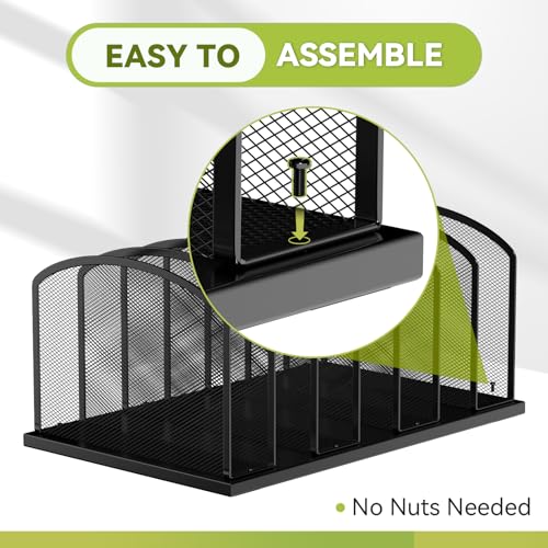 MINDEPOT Desk File Organizer 7 Sections Upright Mesh File Sorter Organizer for Desk, Office Organization File Holder for Home, Office & Classroom (Black, 1Pack) - color: Black, size: 1Pack