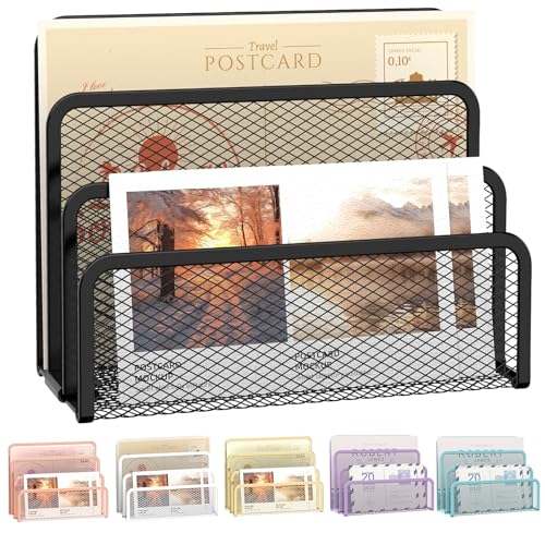 SUPEASY Mail Organizer for Desk, Mesh Metal Mail Holder Countertop with 3-Slot, Letter Sorter File Holder, Office Envelope Organizer for Mails (Black) - color: Black