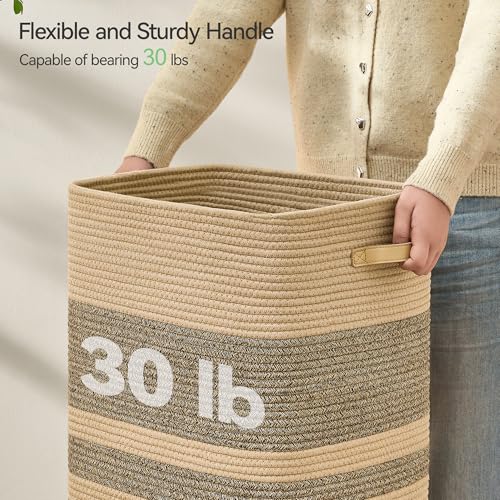 Nunsino 87L Laundry Hamper,Laundry Basket with Leather Handles,Woven Storage Basket for Toys,Pillows,Blankets,Clothes,Dark Brown - color: Dark&Brown, size: 87 L