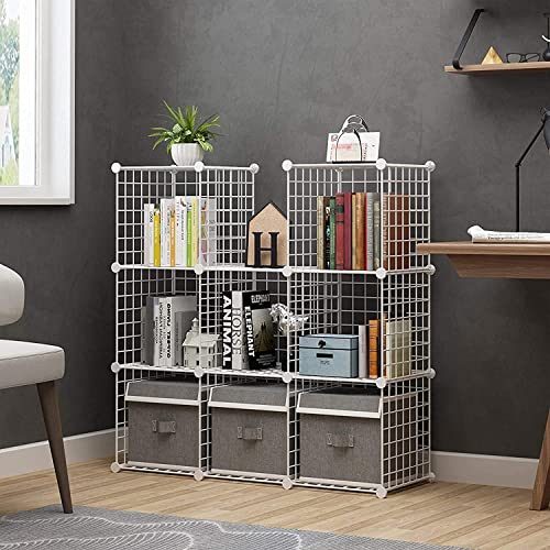 C&AHOME Wire Cube Storage, 9-Cube Organizer Metal, Wire C Grids Storage, Storage Bins Shelf, Modular Bookshelf, Closet Cabinet Ideal for Home, Living Room, Office 36.6”L x 12.4”W x 48.4”H White - color: White, size: 9 Cube