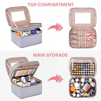 HXLGMD Large Makeup Bag with Mirror Double Layer Travel Make Up Organizer Case, Large Capacity Coemetic with Brush Slot Divider, Travel Toiletry Bag for Women (Grey) - color: Grey