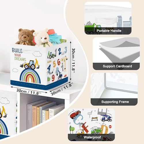 Clastyle Cars Storage Cube Organizer Set Handle Closet Clothes Cube with Metal Frame Foldable Parents Organizer Storage Basket for Book Toy,Number Letter,11.8x11.8x11.8 in - color: Number Letter, size: 11.8x11.8x11.8 in